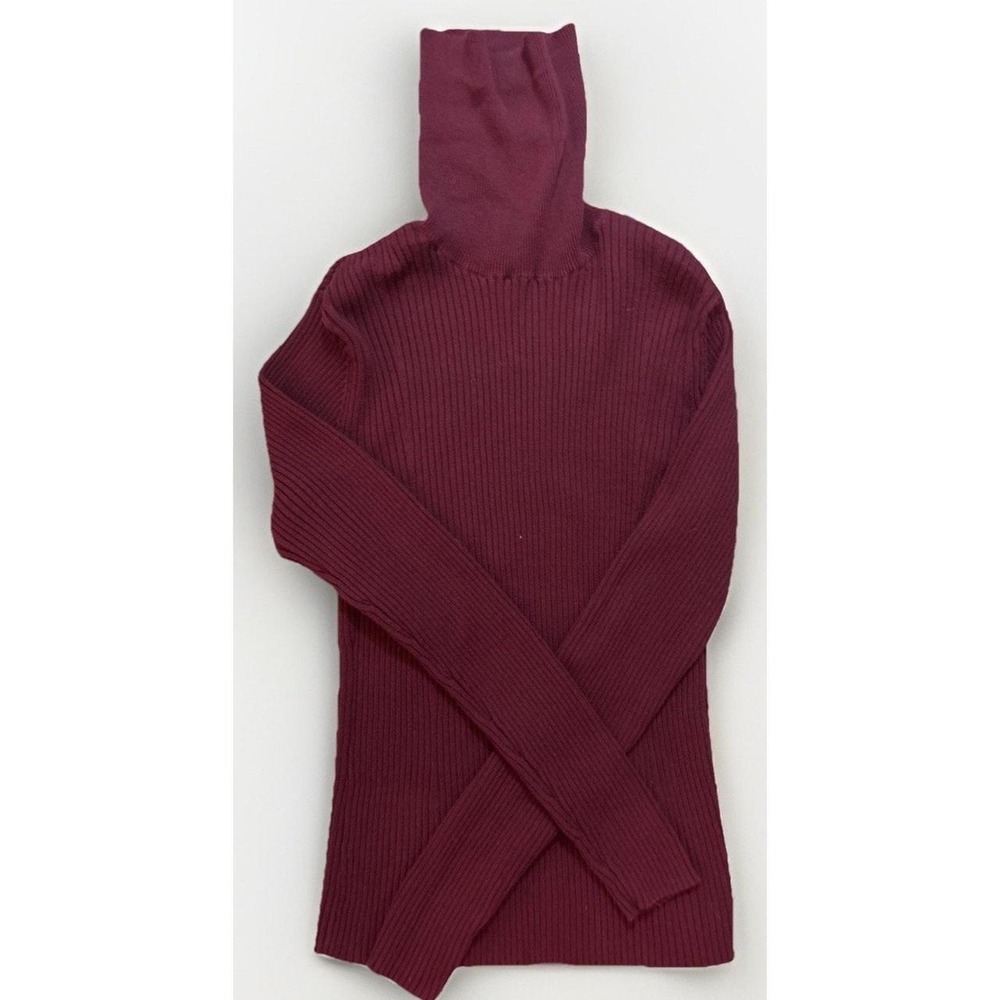 VTG Banana Republic Womens L Burgundy Ribbed 100% Cotton Turtleneck Sweater 90s